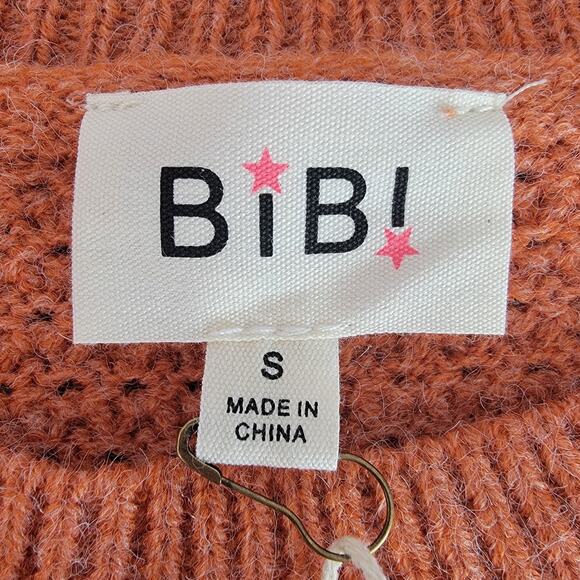 BiBi Short Puff Sleeve Retro Boho Orange Crochet Sweater Sz S NEW Cottagecore - Picture 6 of 10